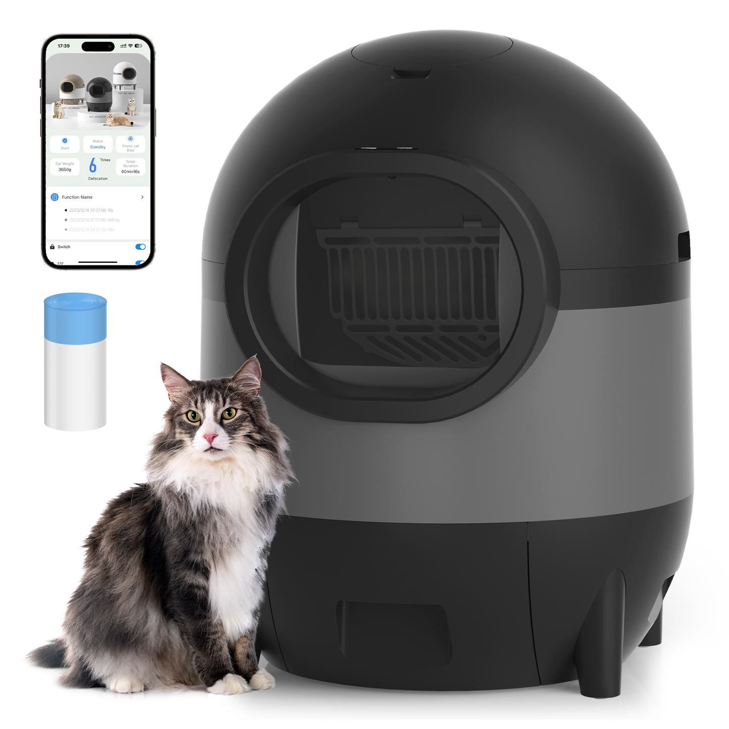 Self-Cleaning Cat Litter Box, REDSASA Automatic Cat Litter Box 2.4G WiFi with APP Control, Extra Large Capacity for Multiple Cats, Cat Litter Box Self Cleaning, Black