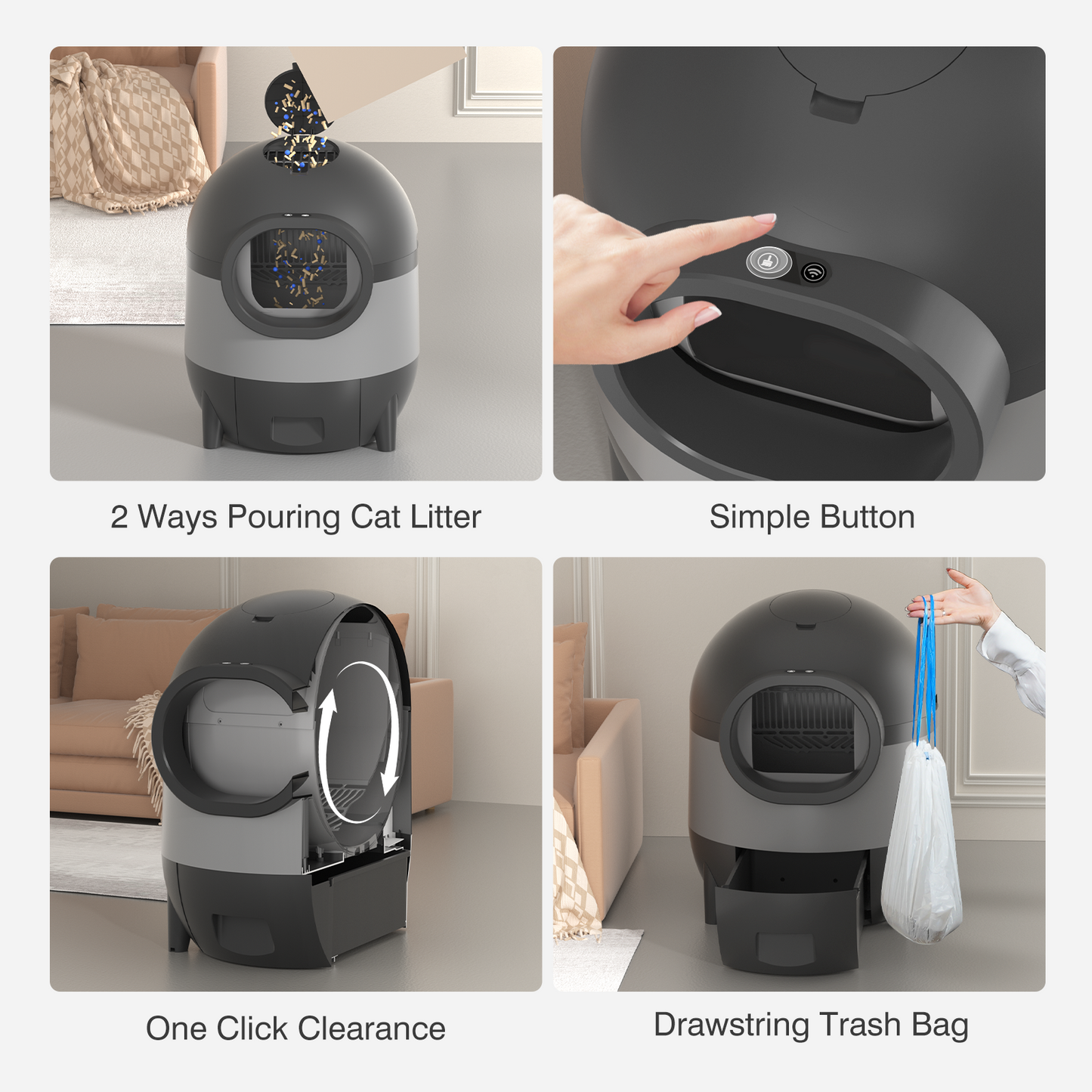 Self-Cleaning Cat Litter Box, REDSASA Automatic Cat Litter Box 2.4G WiFi with APP Control, Extra Large Capacity for Multiple Cats, Cat Litter Box Self Cleaning, Black