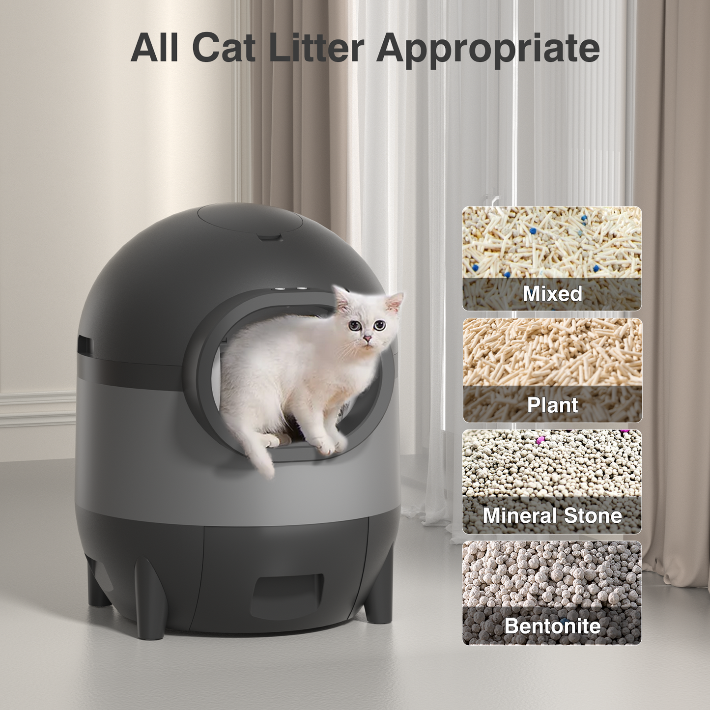 Self-Cleaning Cat Litter Box, REDSASA Automatic Cat Litter Box 2.4G WiFi with APP Control, Extra Large Capacity for Multiple Cats, Cat Litter Box Self Cleaning, Black