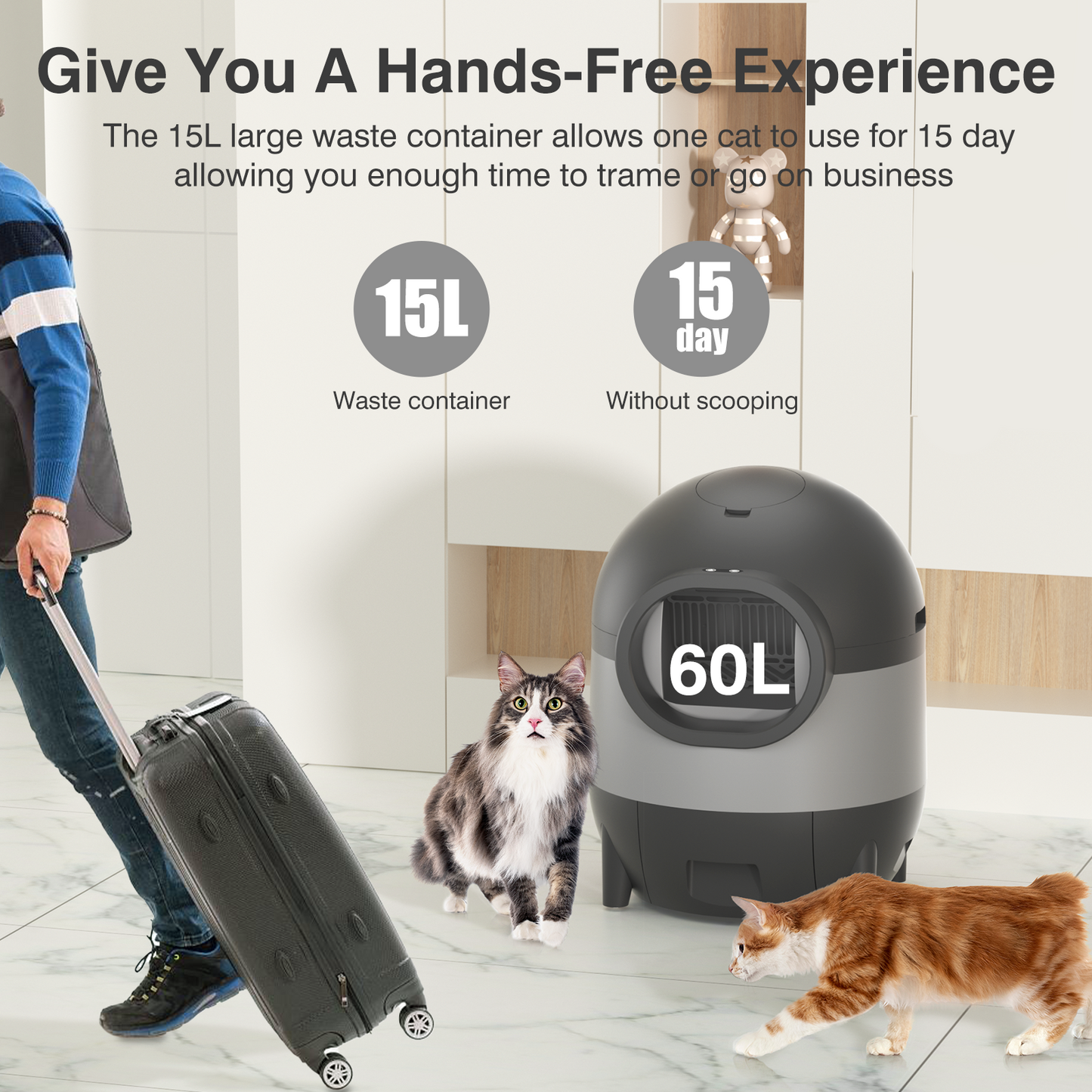 Self-Cleaning Cat Litter Box, REDSASA Automatic Cat Litter Box 2.4G WiFi with APP Control, Extra Large Capacity for Multiple Cats, Cat Litter Box Self Cleaning, Black