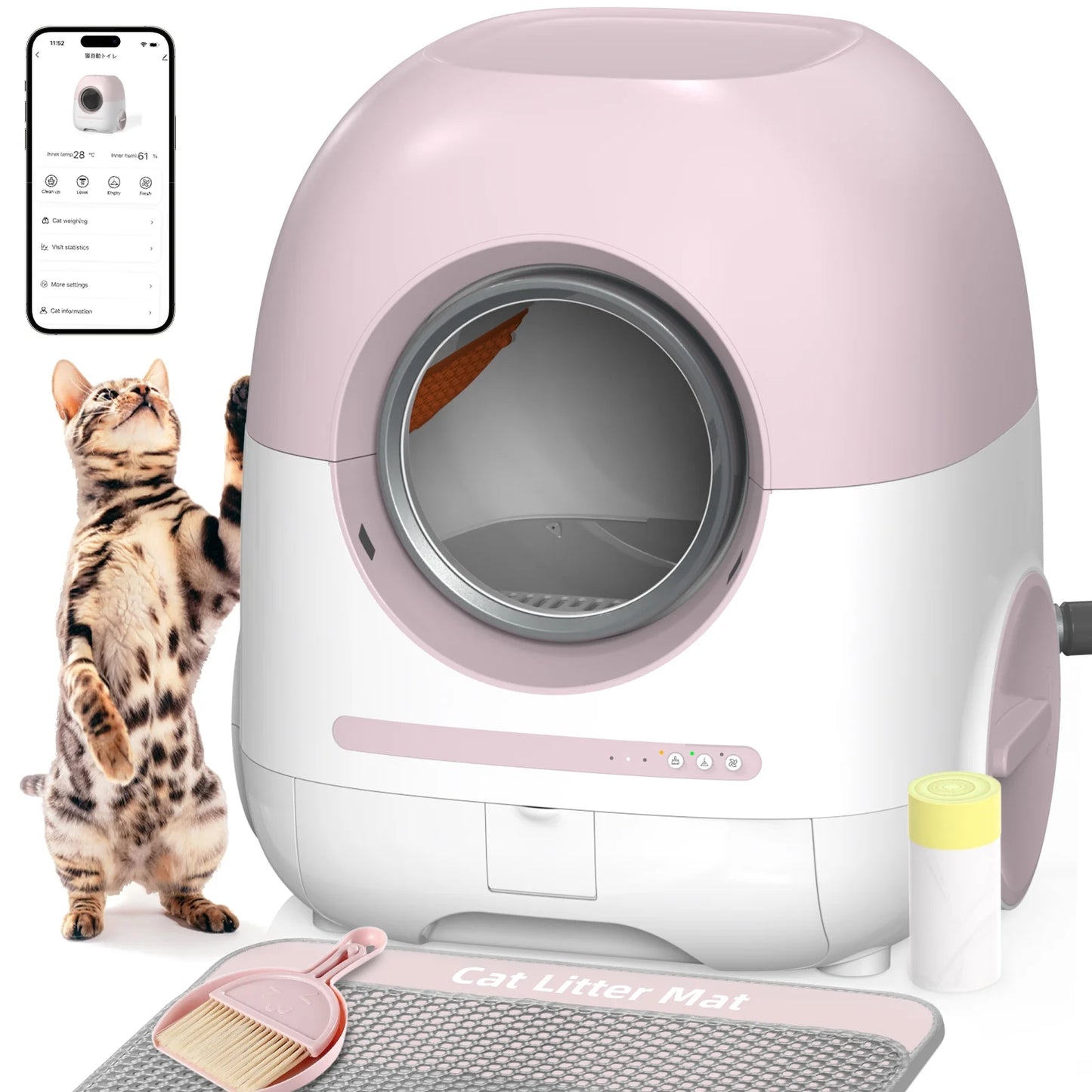 Automatic Cat Litter Box Self Cleaning for Multiple Cats,2.4G & 5G Wifi App Control with Cat Mat & Cleaning Kit Liner