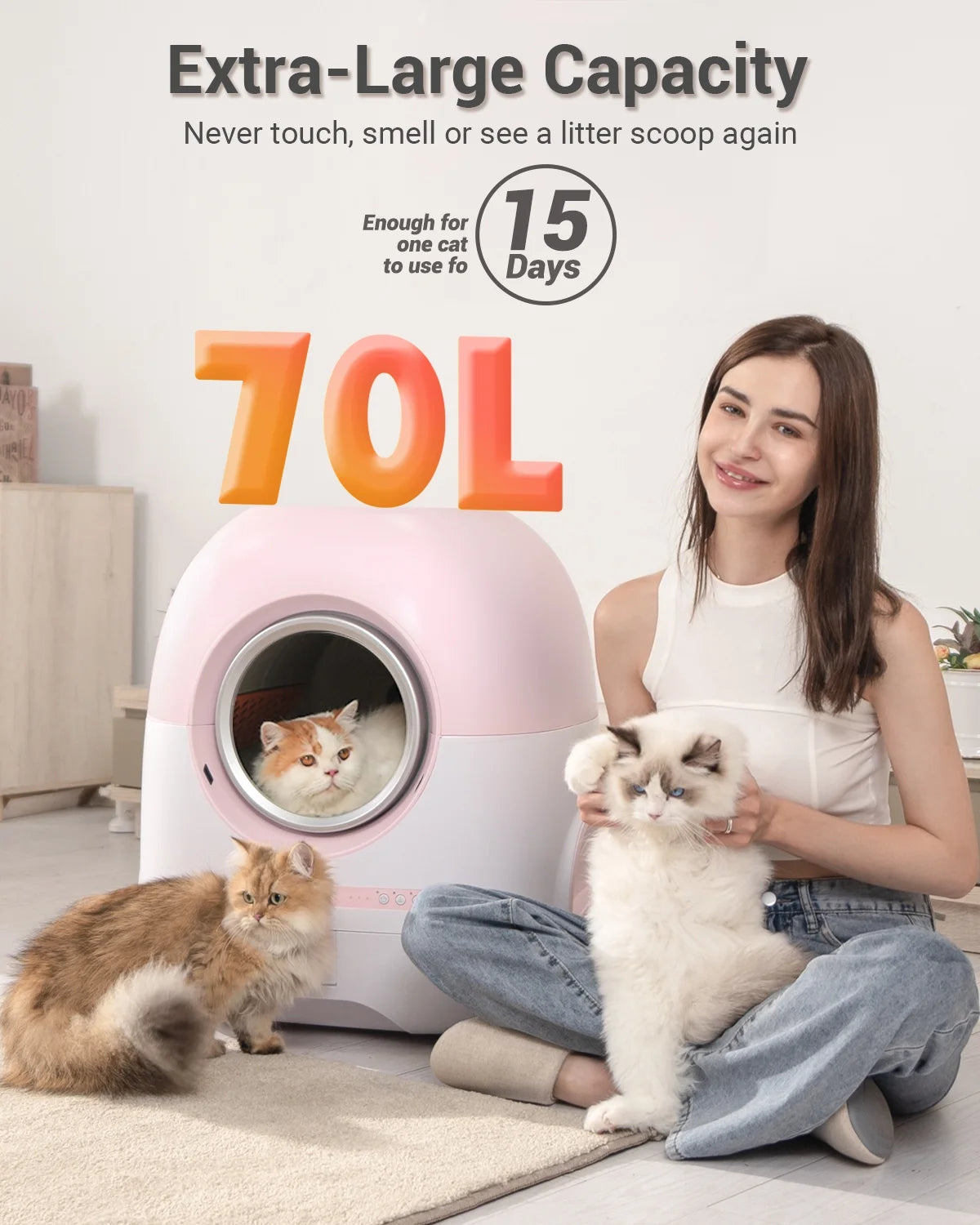 Automatic Cat Litter Box Self Cleaning for Multiple Cats,2.4G & 5G Wifi App Control with Cat Mat & Cleaning Kit Liner