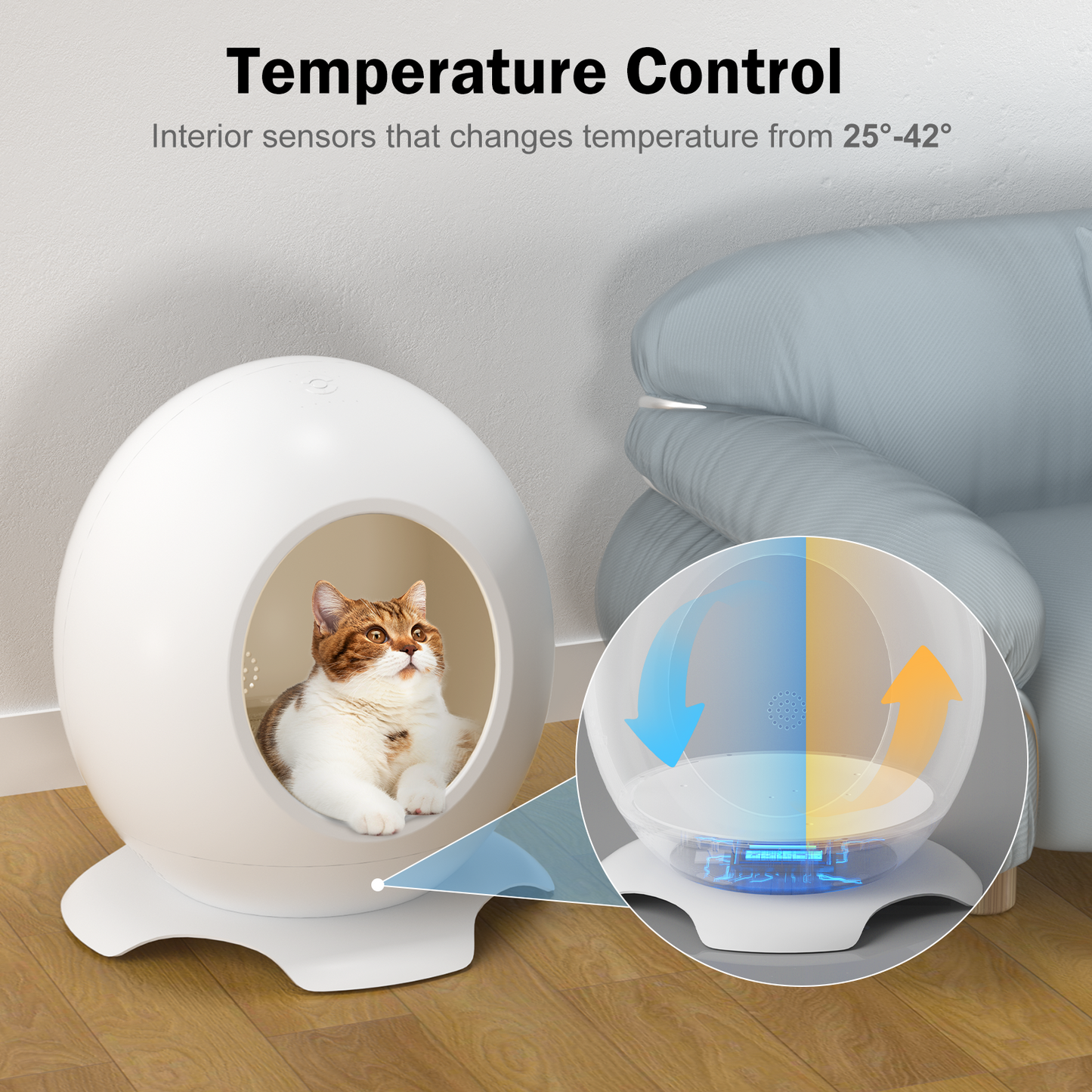 Heated Cat House, Cat House with Heating Pad Easy to Clean Thermostat Switch Control Smart Pet Bed, Waterproof Kitty Shelter for Indoor Outdoor