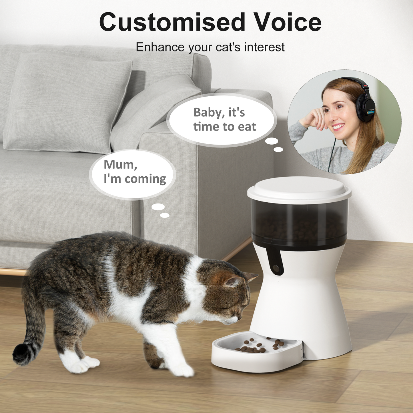 OUDOSPRS Automatic Cat Feeders WiFi, Timed Dog Feeder with 10S Dining Voice Record, 4L Cat/Dog Food Dispenser