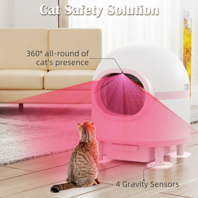 Self Cleaning Cat Litter Box, APP Control Automatic Cat Litter Box for Multiple Cats, Pink