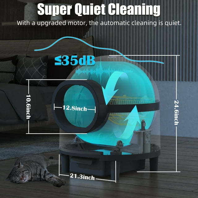 PET021 Safety Protection Self Cleaning Litter Box for Multiple Cats with Deodorizer & Mat & Liner, Double Odor Removal