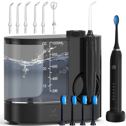 REDFMG Water Flosser for Teeth and Toothbrush Combo, 1000ML Water Flosser for Braces 10 Levels, Dental Water Teeth Cleaner for Kids, IPX7 Waterproof