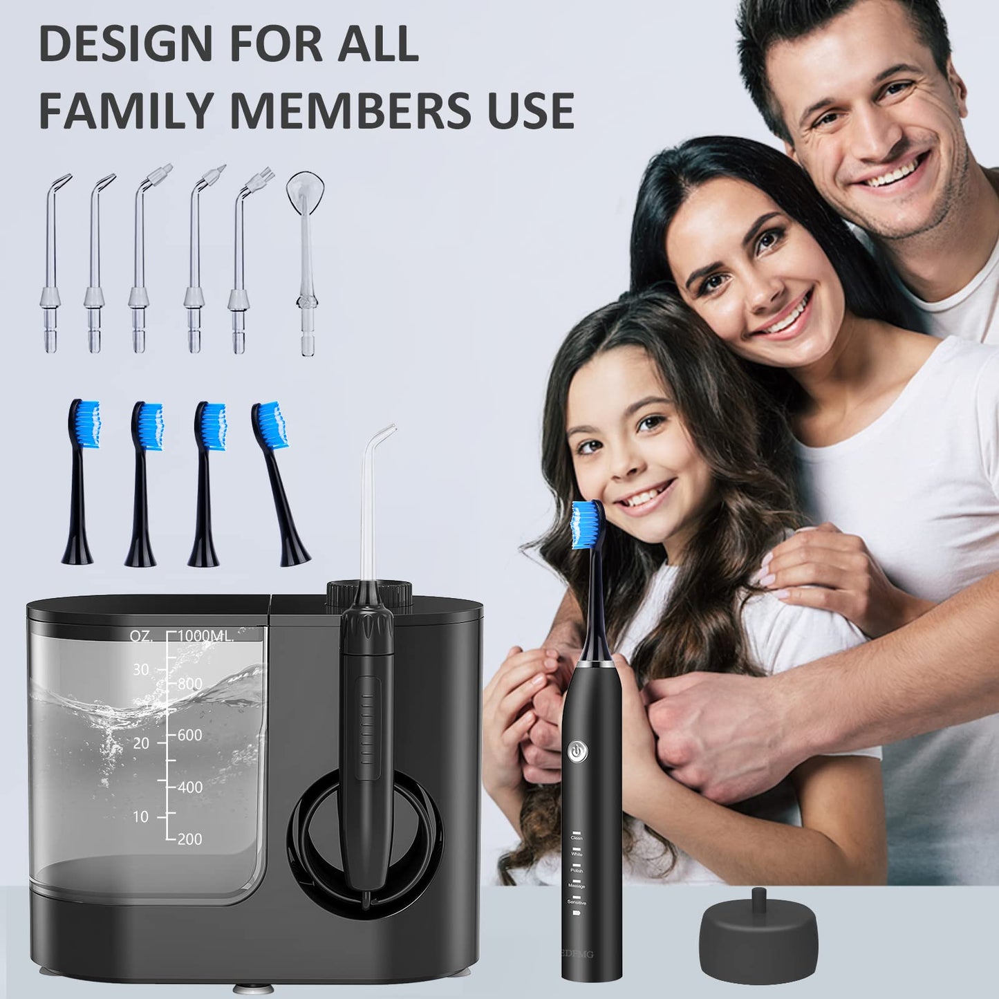 REDFMG Water Flosser for Teeth and Toothbrush Combo, 1000ML Water Flosser for Braces 10 Levels, Dental Water Teeth Cleaner for Kids, IPX7 Waterproof