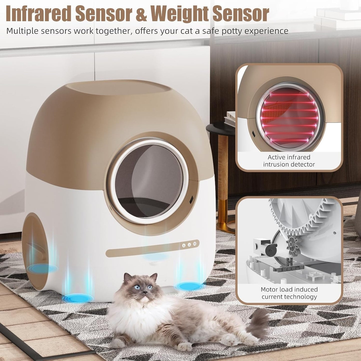 70L+10L Automatic Cat Litter Box Self Cleaning for Multi Cats, Support 5G/Anti-Pinch/Health Monitoring/Odor-Removal