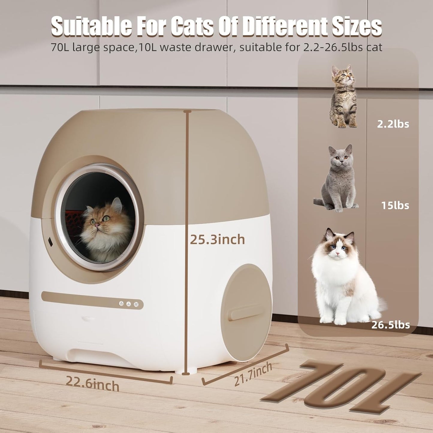 70L+10L Automatic Cat Litter Box Self Cleaning for Multi Cats, Support 5G/Anti-Pinch/Health Monitoring/Odor-Removal