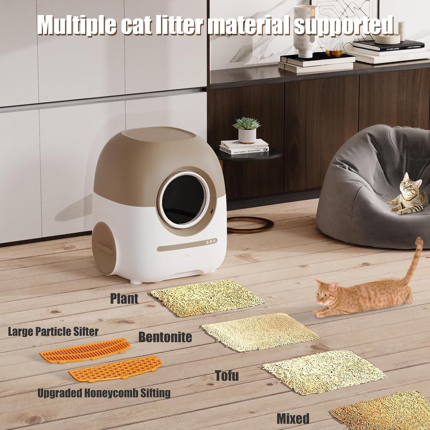 70L+10L Automatic Cat Litter Box Self Cleaning for Multi Cats, Support 5G/Anti-Pinch/Health Monitoring/Odor-Removal