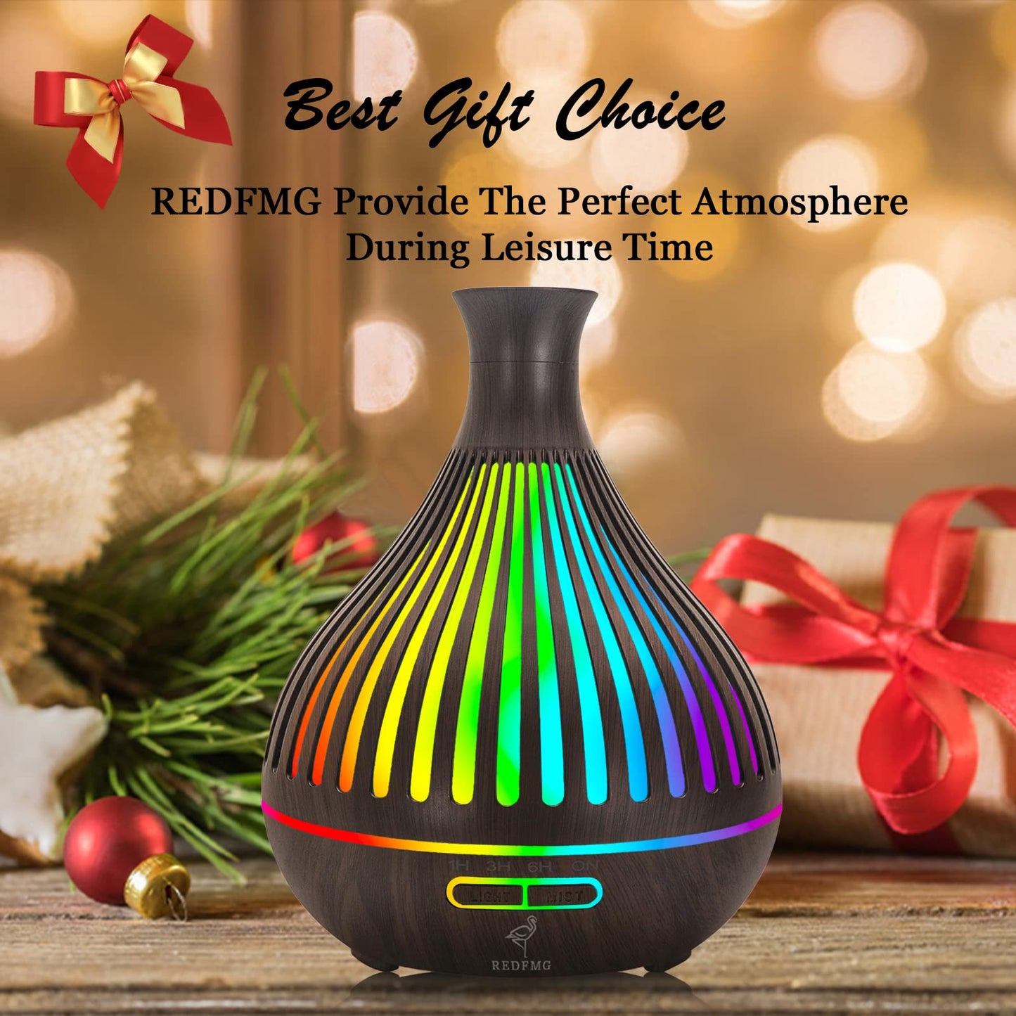 REDFMG Essential Oil Diffuser, Oil Diffuser with 14 LED Light Colors, Remote Control and 4 Timers Aromatherapy