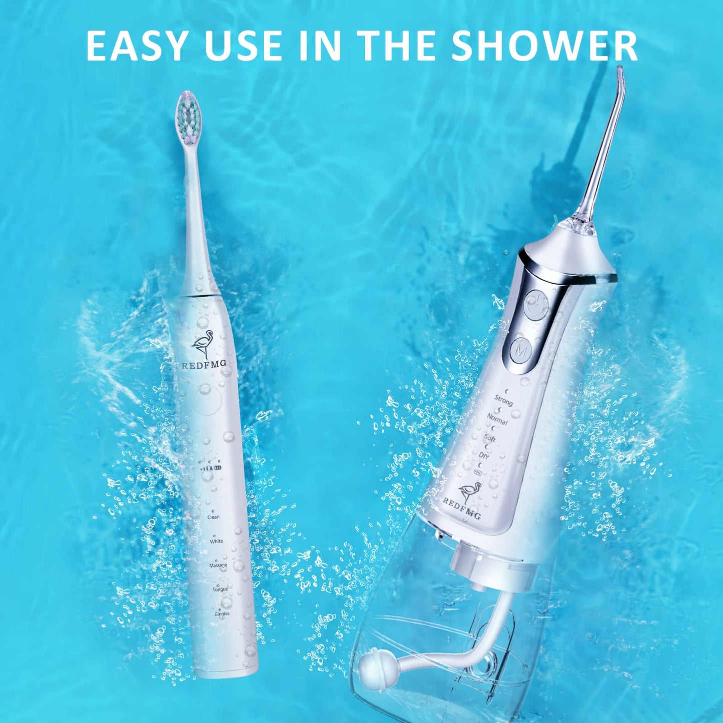 REDFMG Water Flosser for Teeth with Electric Toothbrush, Cordless Water Flosser 300ML and Ultrasonic Toothbrush