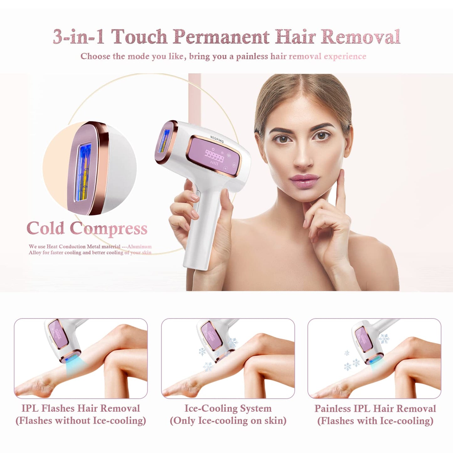 REDFMG Laser Hair Removal for Women at Home, for Facial Armpits Legs Bikini Line Whole Body