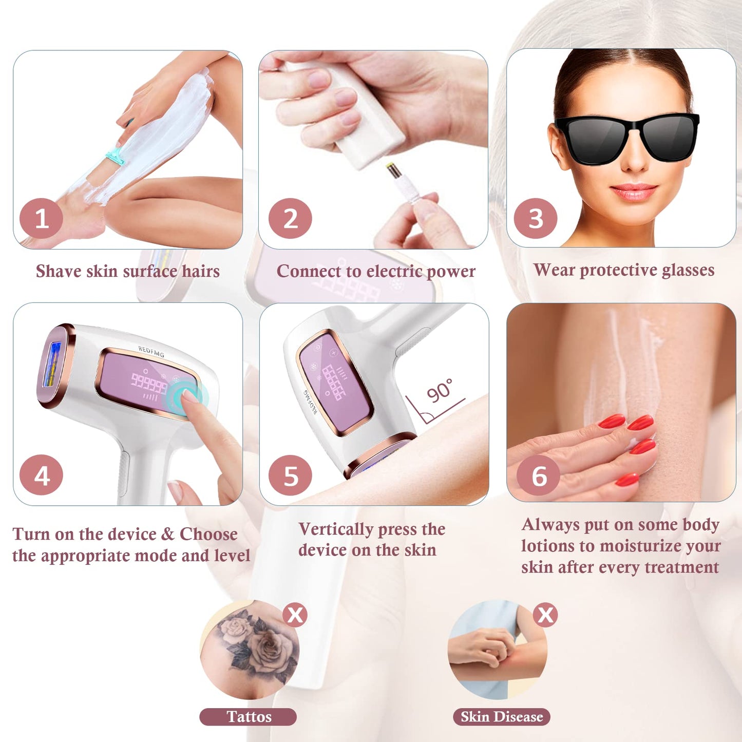 REDFMG Laser Hair Removal for Women at Home, for Facial Armpits Legs Bikini Line Whole Body